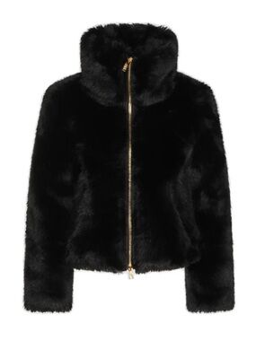 Moose Knuckles Black Faux Fur Jacket • Cropped • Zip Front • Luxury Winter Coat